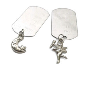 2 Stainless Steel Charm Dog Tags Angel And Moon #J020